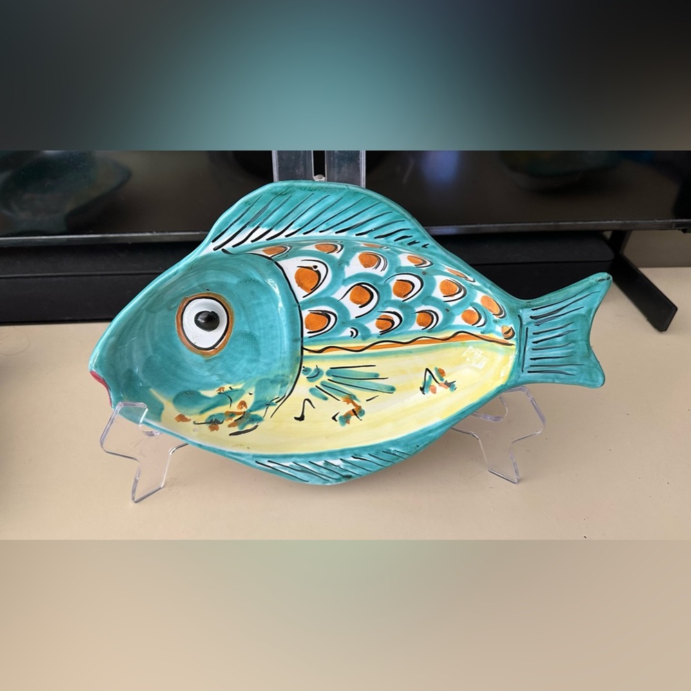 Ravello Italy Fish Platter Plate or Wall Plaque Hand Painted Whimsical Ceramica